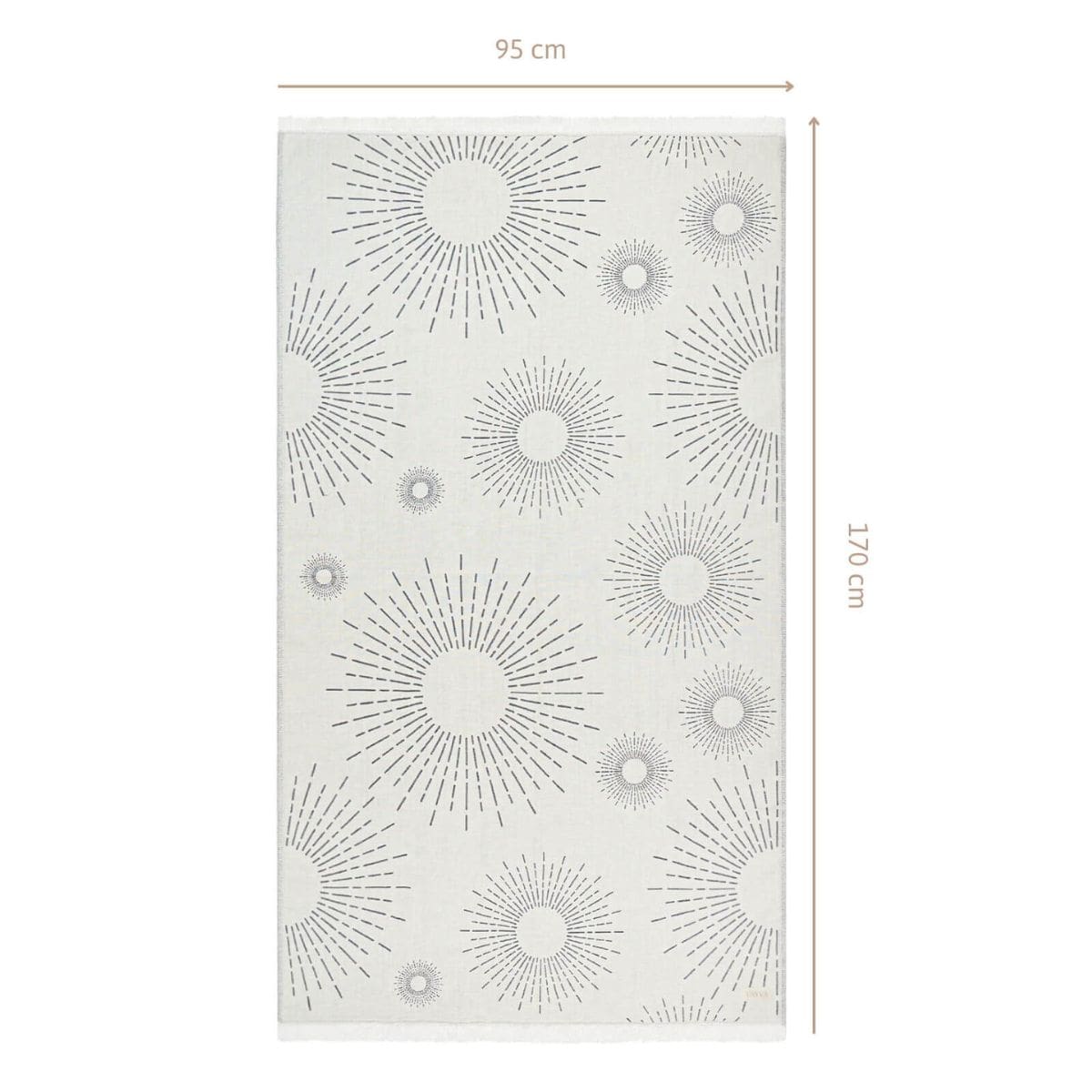 Premium Handtuch / Saunatuch / Strandtuch, Sunshine, in der Größe 95 x 175 cm, in der Farbe Grau, 100% Baumwolle, Komplettansicht mit Größenangabe