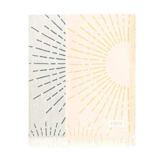 2er-Set Premium Handtuch / Saunatuch / Strandtuch, Sunshine, in der Größe 95 x 175 cm, in der Farbe Gelb & Grau, 100% Baumwolle, Vorderseite