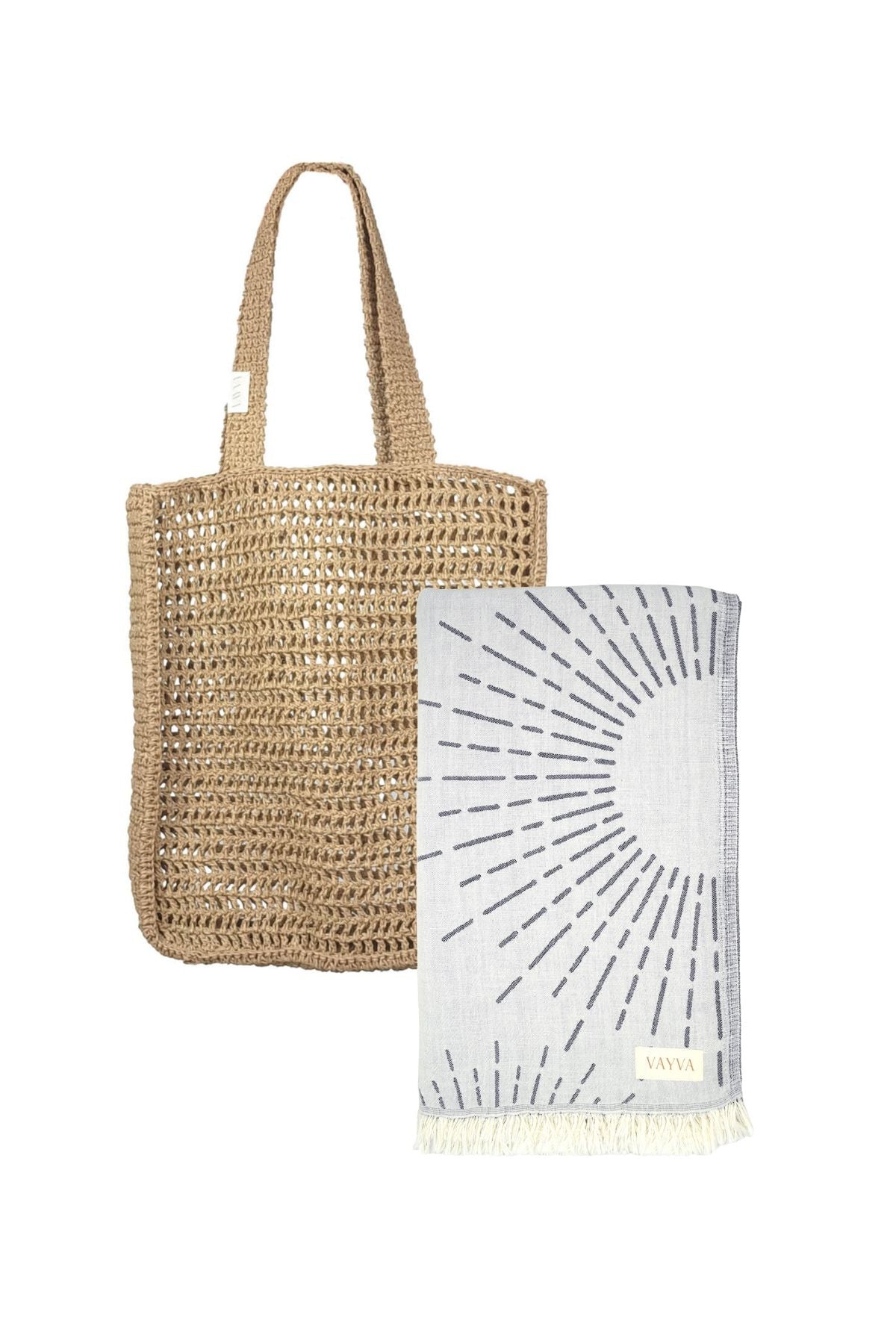 Summer Box | Premium Tasche Bali + 1x Strandtuch Sunshine grau, 100% natürliche Materialien