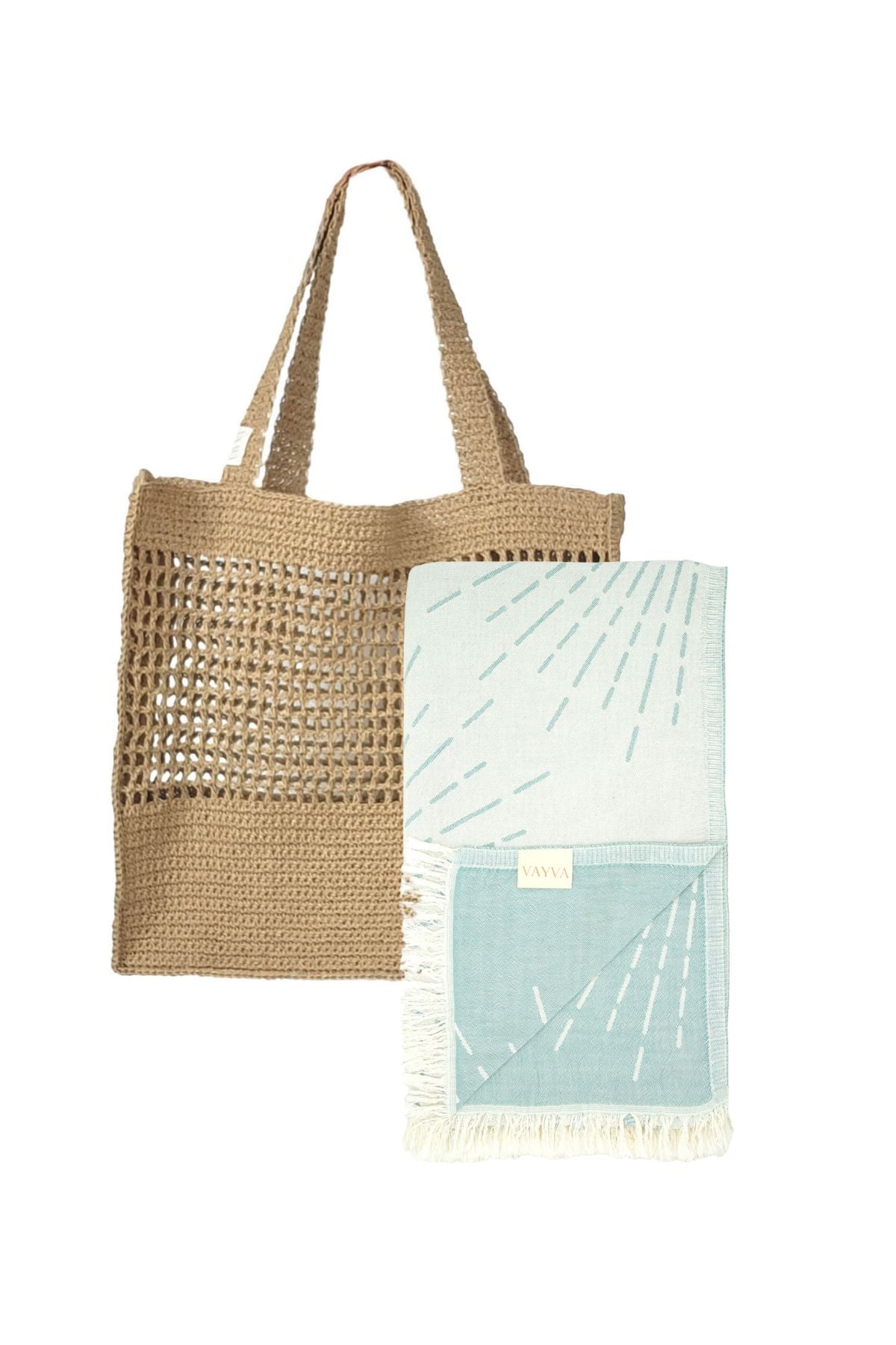 Summer Box | Premium Tasche Ibiza + 1x Strandtuch Sunshine türkis, 100% natürliche Materialien
