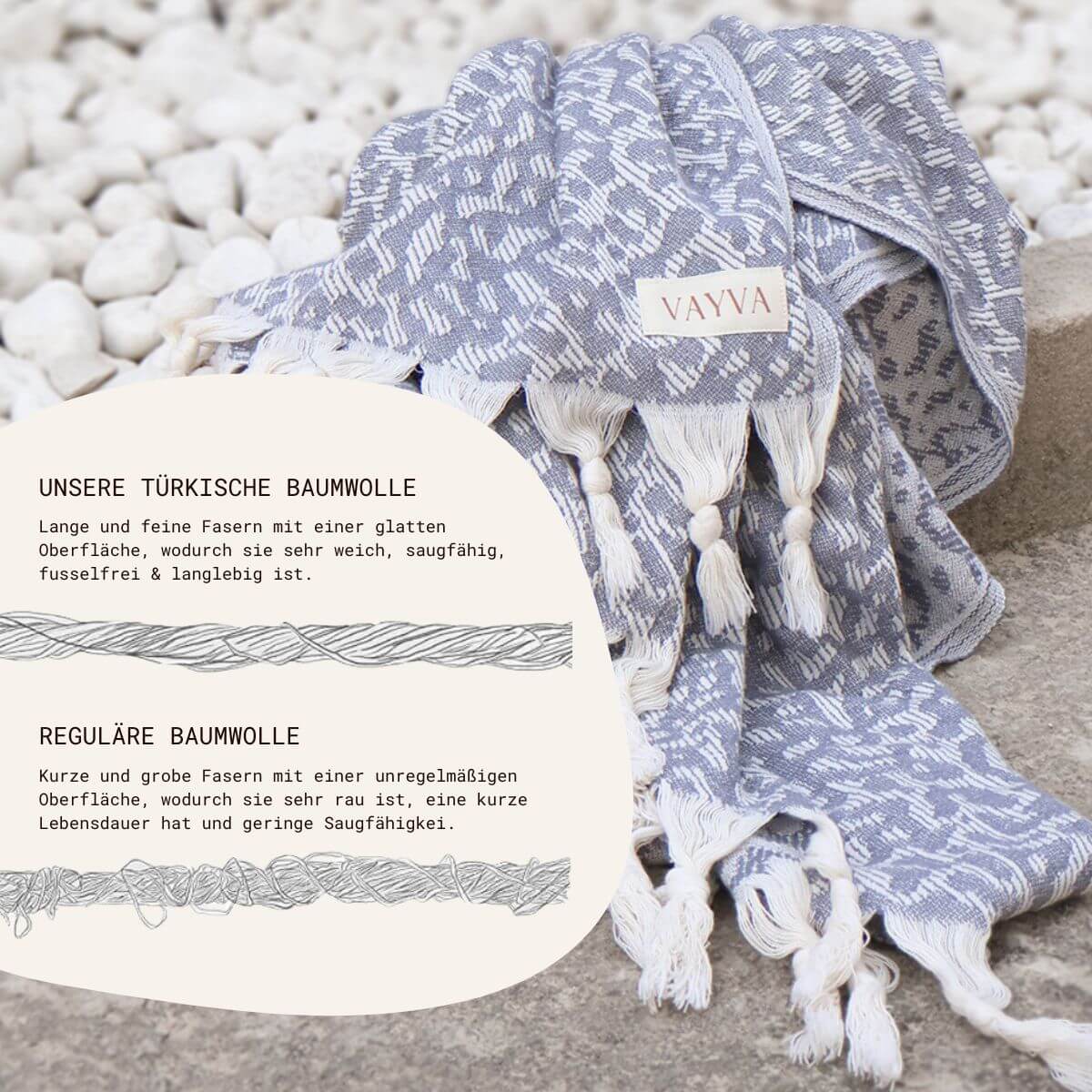 Leichtes Strandtuch (95x175 cm) aus 100% OEKO-TEX zertifizierter Baumwolle für Damen | Strandtuch in der Farbe Blaugrau mit Leomuster | Türkische vs. normale Baumwolle