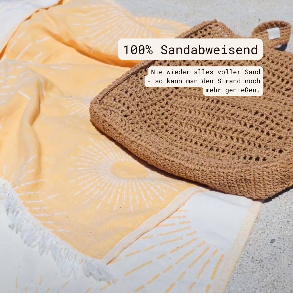 Leichtes Strandtuch (95x170 cm) aus 100% OEKO-TEX zertifizierter Baumwolle für Damen | Strandtuch in der Farbe Gelb mit Sonnenmuster am Strand
