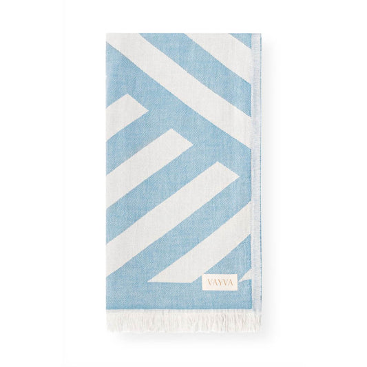 Leichtes Strandtuch (95x170 cm) Key West aus 100% OEKO-TEX zertifizierter Baumwolle für Damen | Strandtuch in der Farbe Blau mit geometrischem Streifenmuster