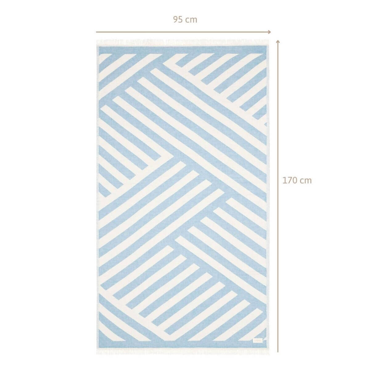 Leichtes Strandtuch (95x170 cm) Key West aus 100% OEKO-TEX zertifizierter Baumwolle für Damen | Strandtuch in der Farbe Blau mit geometrischem Streifenmuster | Komplettansicht mit Größenangaben