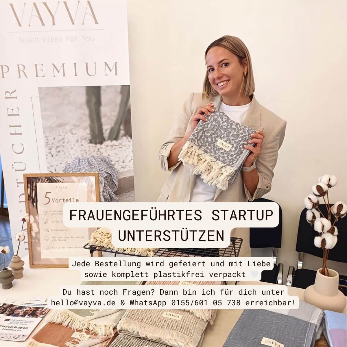 Leichtes Strandtuch (80x180 cm) mit Waffelpiqué aus recycelter und OEKO-TEX zertifizierter Baumwolle für Damen | Gründerin von VAYVA | Frauengeführtes Startup