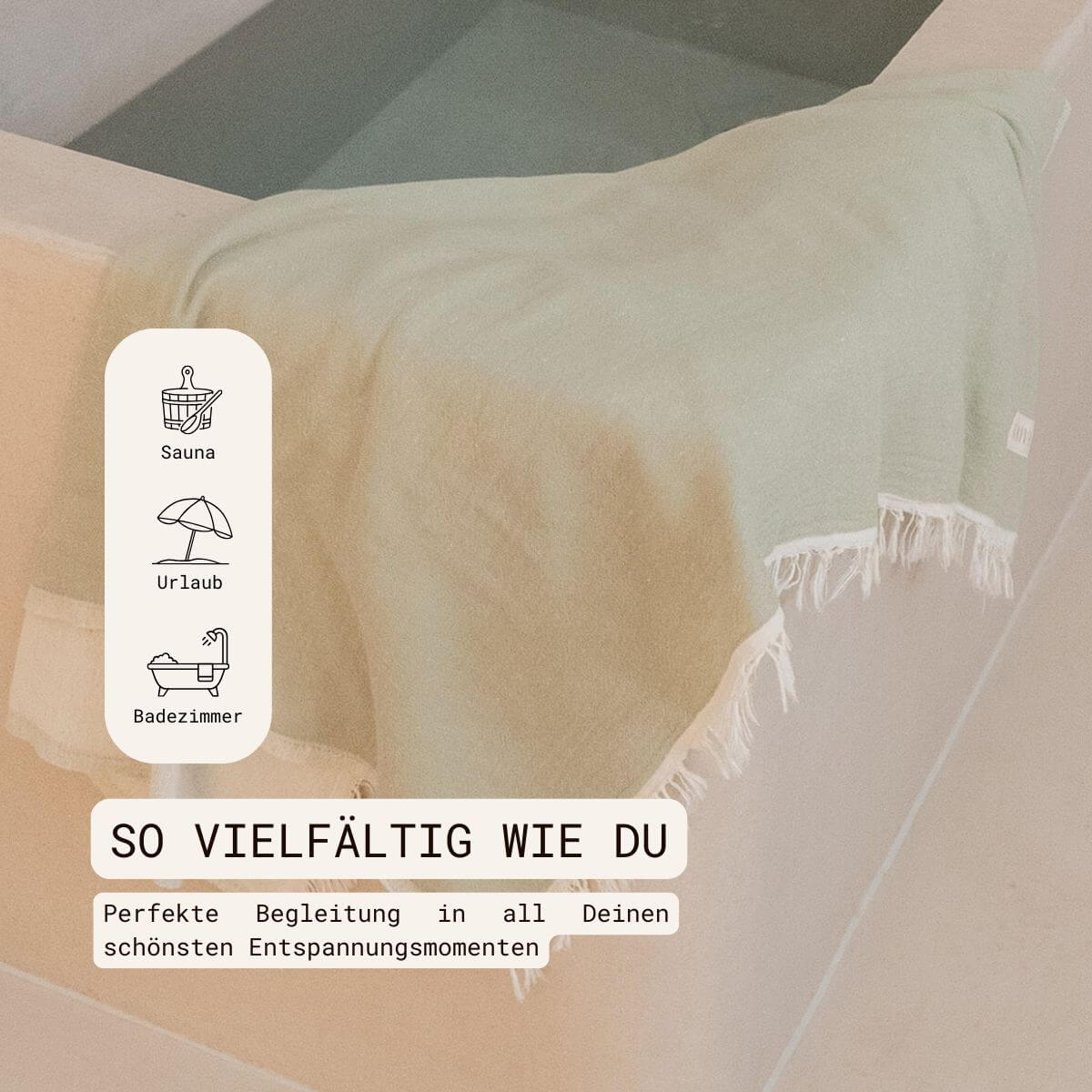 Unsere VAYVA Handtücher sind vielfältig einsetzbar, in der Sauna, am Strand, im Badezimmer
