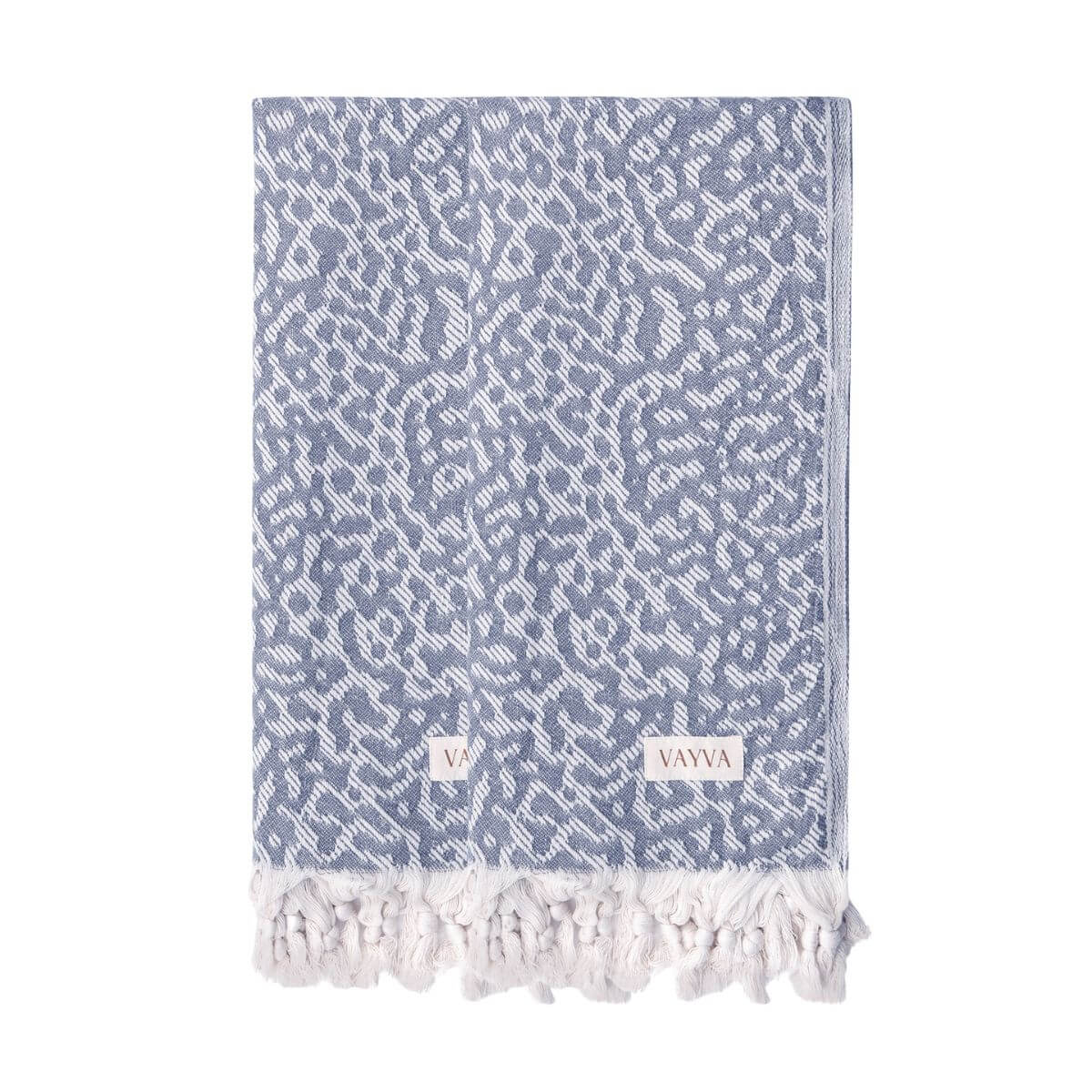 2er-Set Premium Handtuch / Saunatuch / Strandtuch, Mykonos, in der Größe 95 x 175 cm, in der Farbe 2x Blaugrau, 100% Baumwolle, Vorderseite gefaltet vor weißem Hintergrund