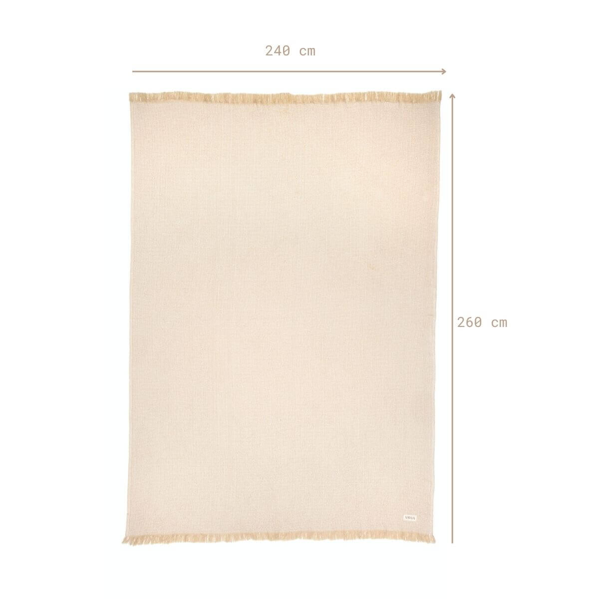 Tagesdecke aus Baumwolle | (240x260 cm) aus 100% OEKO-TEX zertifizierter Baumwolle | Tagesdecke Beige | Komplettansicht von Decke mit Größenangabe