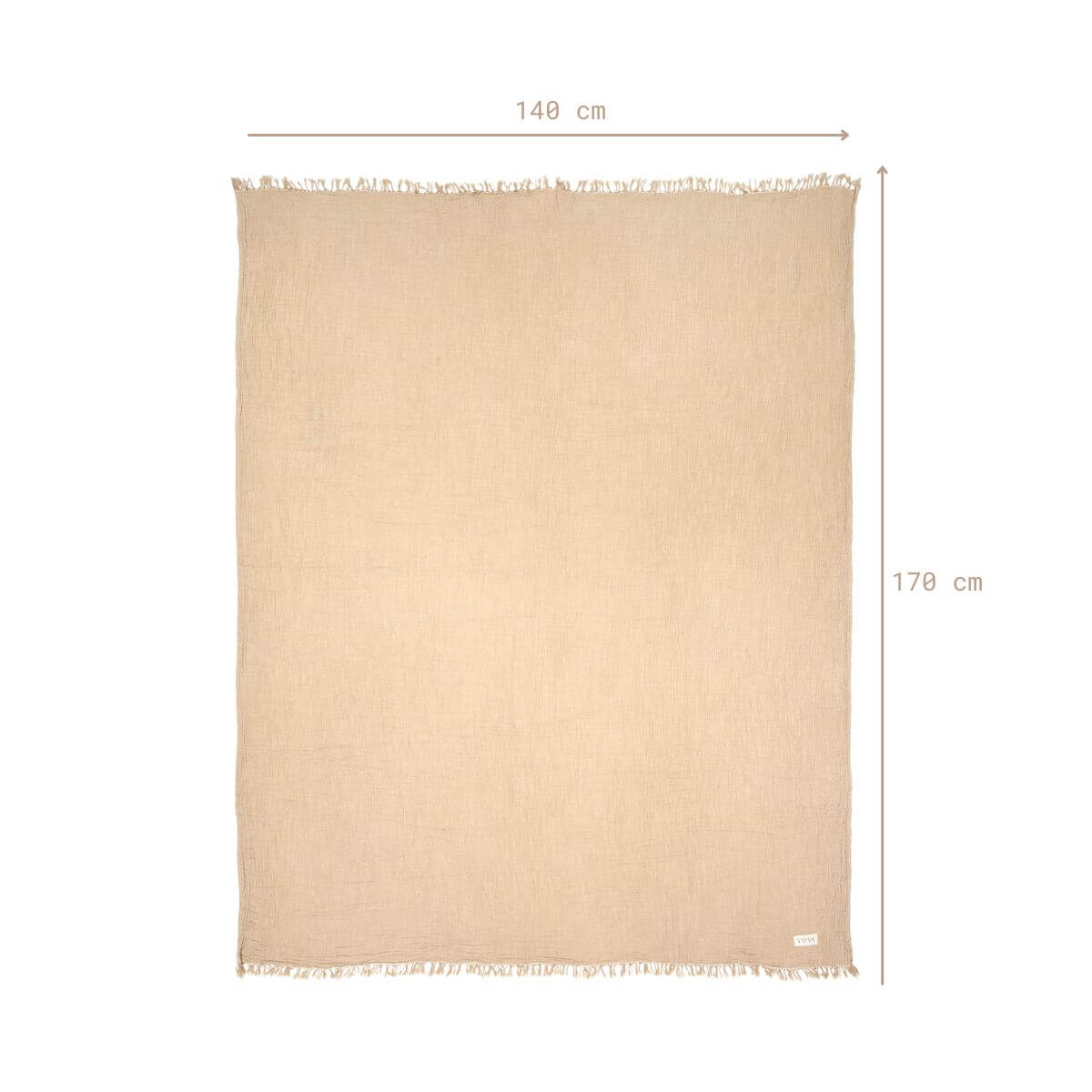 XXL Strandtuch (140x170 cm) aus 100% OEKO-TEX zertifizierter Baumwolle für Damen | Strandtuch in der Farbe Beige mit Musselin | Komplettansicht mit Größenangaben