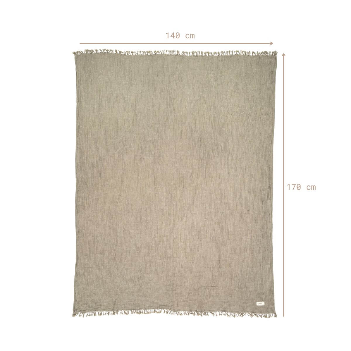 XXL Strandtuch (140x170 cm) aus 100% OEKO-TEX zertifizierter Baumwolle für Damen | Strandtuch in der Farbe Olivegrau mit Musselin | Komplettansicht mit Größenangaben