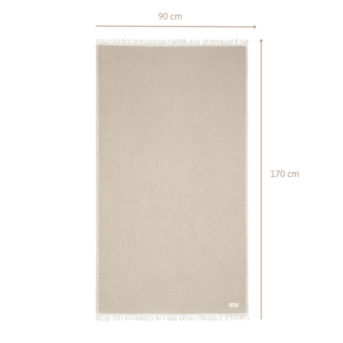Premium Handtuch / Saunatuch / Strandtuch, in der Größe 90 x 170 cm, in der Farbe Cappuccino/Creme, 60% Baumwolle + 40% Bambus, Komplettansicht mit Größenangaben