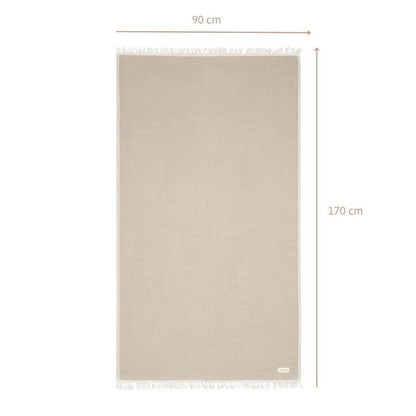 Premium Handtuch / Saunatuch / Strandtuch, in der Größe 90 x 170 cm, in der Farbe Cappuccino/Creme, 60% Baumwolle + 40% Bambus, Komplettansicht mit Größenangaben