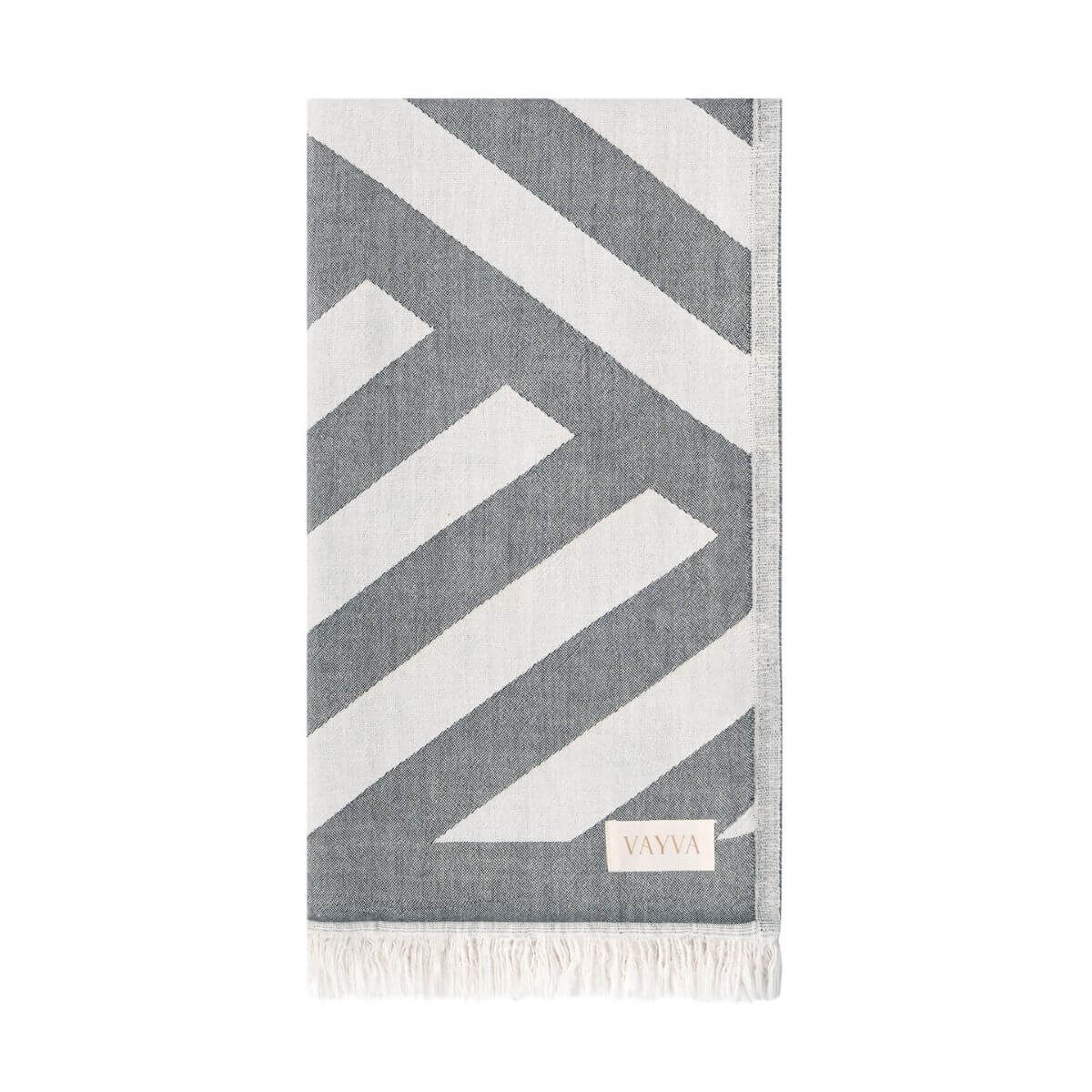 Premium Handtuch / Saunatuch / Strandtuch, Key West, in der Größe 95 x 170 cm, in der Farbe Grau & weißen Streifen , 100% Baumwolle, Vorderseite