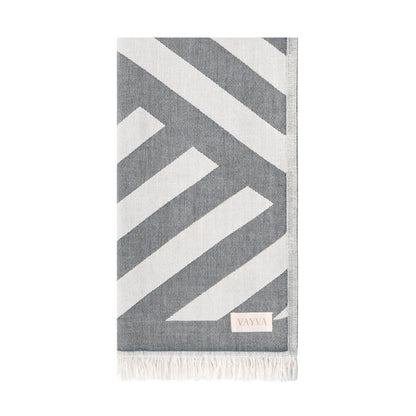 Premium Handtuch / Saunatuch / Strandtuch, Key West, in der Größe 95 x 170 cm, in der Farbe Grau & weißen Streifen , 100% Baumwolle, Vorderseite