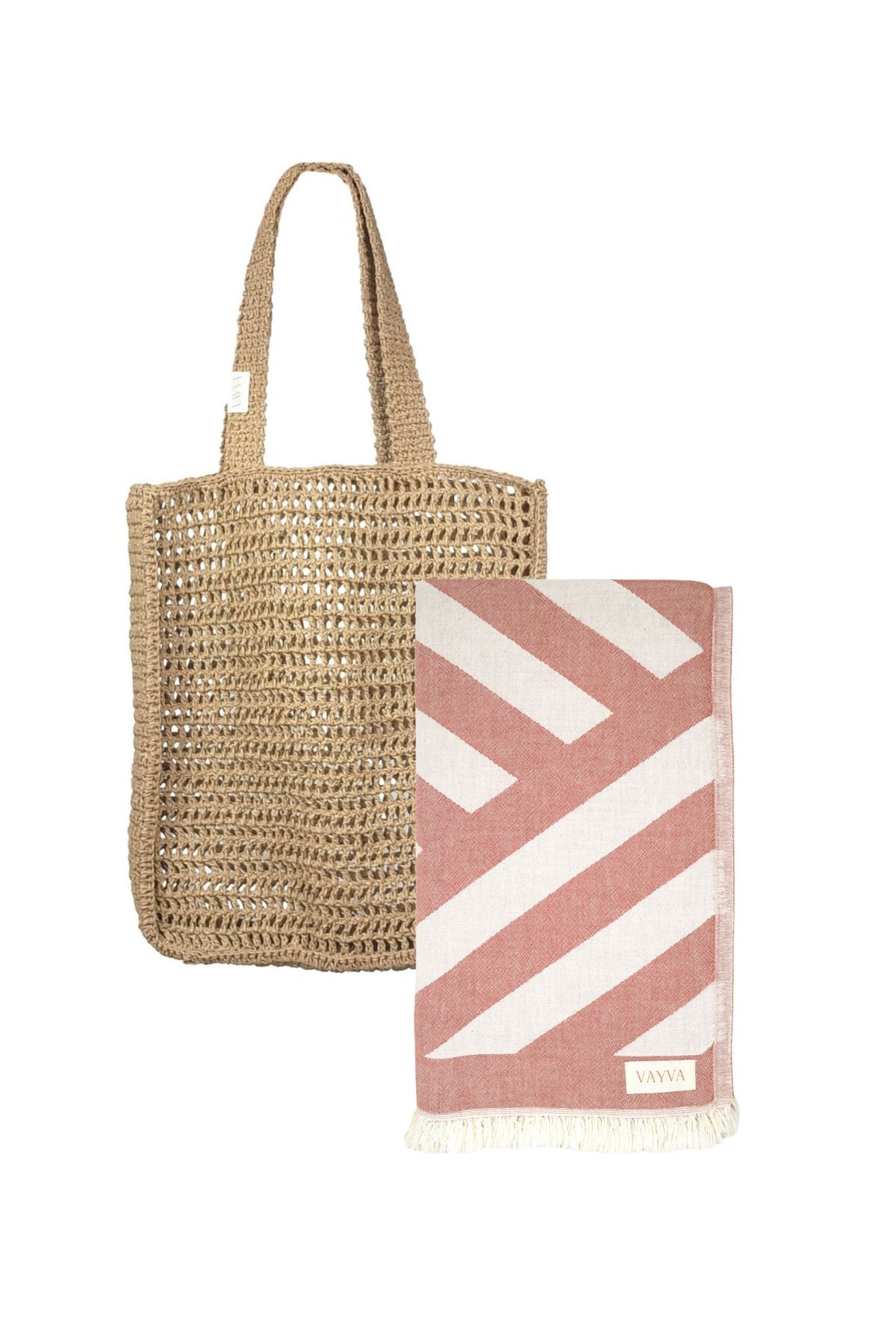 Summer Box | Premium Tasche Bali + 1x Strandtuch Key West rot, 100% natürliche Materialien