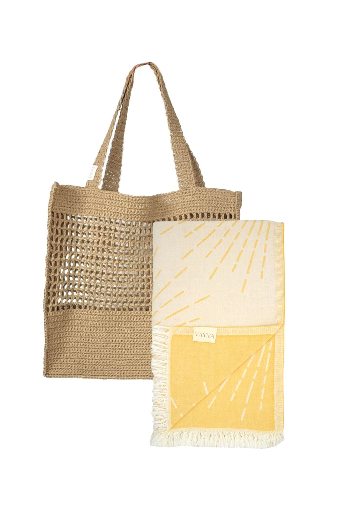 Summer Box | Premium Tasche Ibiza + 1x Strandtuch Sunshine gelb, 100% natürliche Materialien