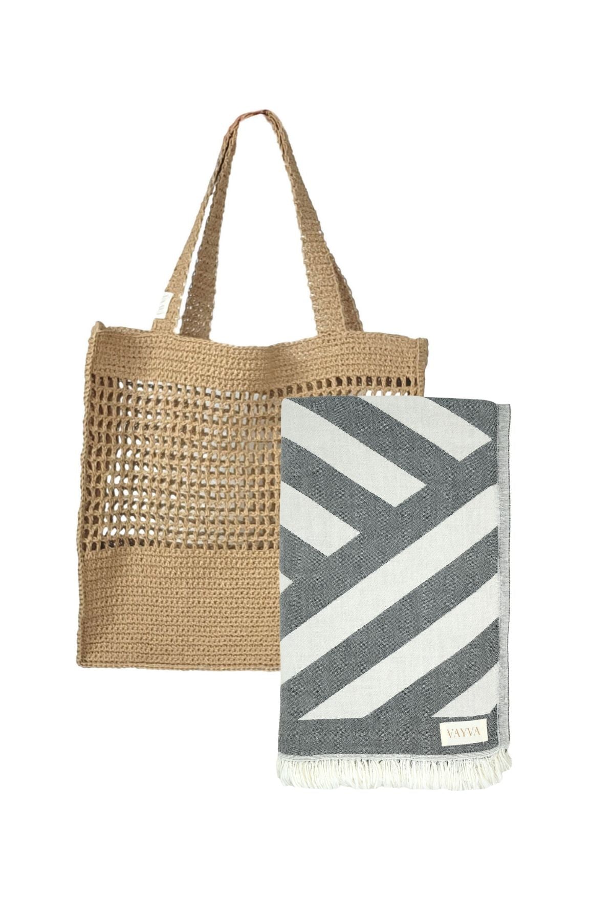 Summer Box | Premium Tasche Ibiza + 1x Strandtuch Key West grau, 100% natürliche Materialien