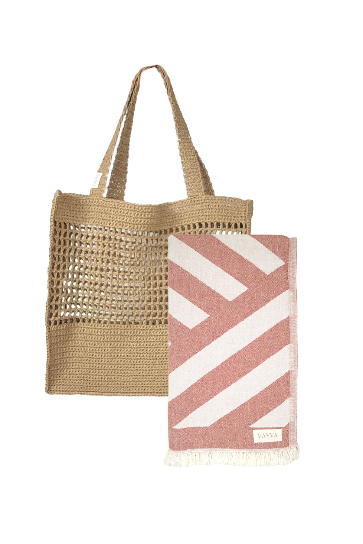 Summer Box | Premium Tasche Ibiza + 1x Strandtuch Key West rot, 100% natürliche Materialien