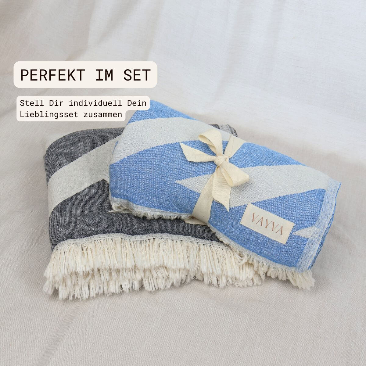 2er-Premium Handtuch / Saunatuch / Strandtuch, Key West, in der Größe 95 x 170 cm, in der Farbe Hellblau & Grau, 100% Baumwolle, Handtuch-Set