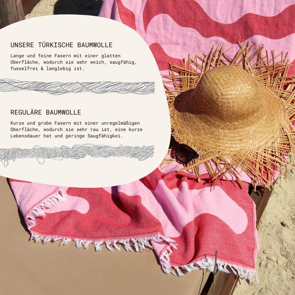 Leichtes Strandtuch (90x180 cm) aus 100% OEKO-TEX zertifizierter Baumwolle für Damen | Strandtuch in der Farbe Pink mit modernem Blattmuster | Türkische Baumwolle