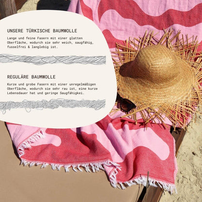 Leichtes Strandtuch (90x180 cm) aus 100% OEKO-TEX zertifizierter Baumwolle für Damen | Strandtuch in der Farbe Pink mit modernem Blattmuster | Türkische Baumwolle