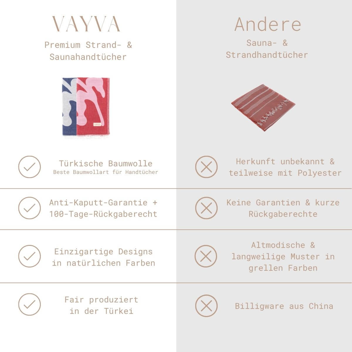 Leichtes Strandtuch (90x180 cm) aus 100% OEKO-TEX zertifizierter Baumwolle für Damen | Strandtuch in der Farbe Pink mit modernem Blattmuster | VAYVA vs. andere