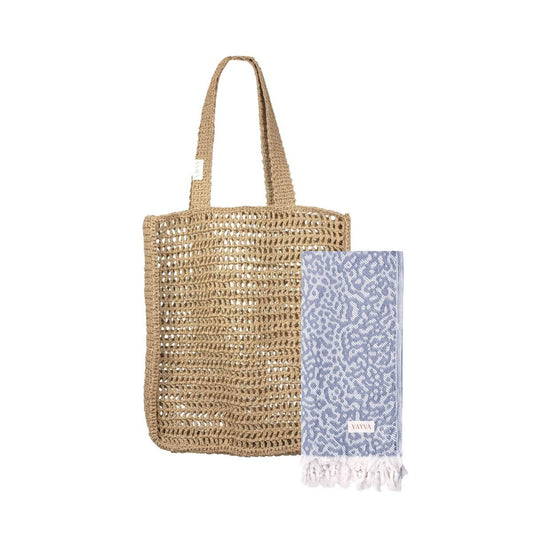 VAYVA Box mit einer Raffia-Strandtasche und einem Strandtuch aus 100% OEKO-TEX zertifizierter Baumwolle für Damen