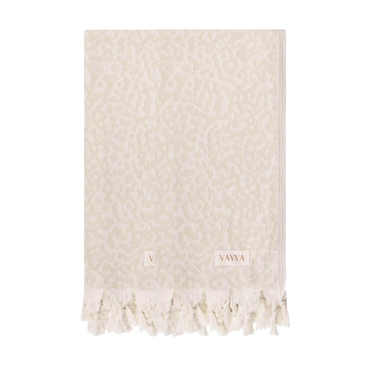 2er-Set Premium Handtuch / Saunatuch / Strandtuch, Mykonos, in der Größe 95 x 175 cm, in der Farbe 2x Beige, 100% Baumwolle, Vorderseite gefaltet vor weißem Hintergrund