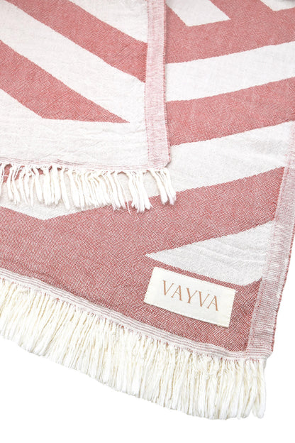 Premium Handtuch  / Strandtuch "Key West" , mit Streifen-Muster in den Farben rot/creme , 100% Premium-Baumwolle