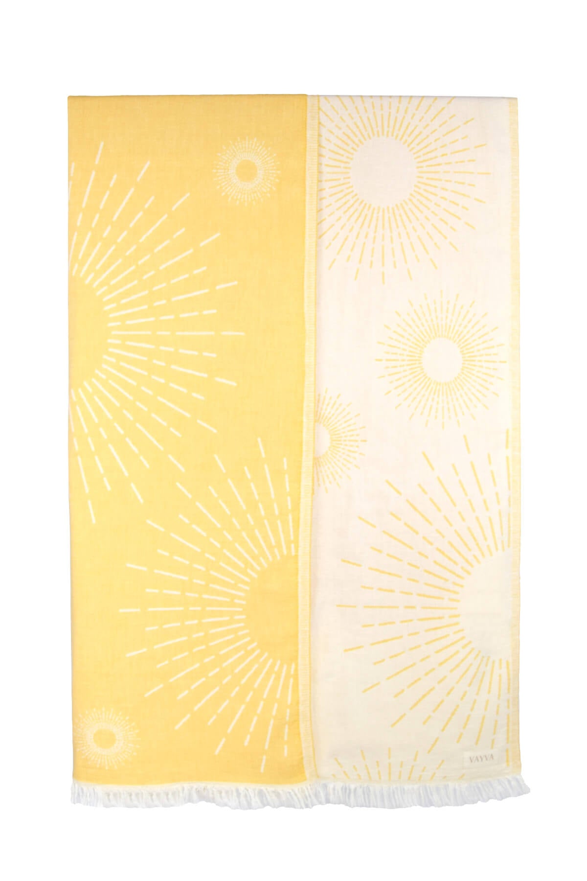 Summer Box | Premium Handtuch  / Strandtuch "Sunshine" , mit Sonnen-Muster in den Farben gelb/creme , 100% Baumwolle