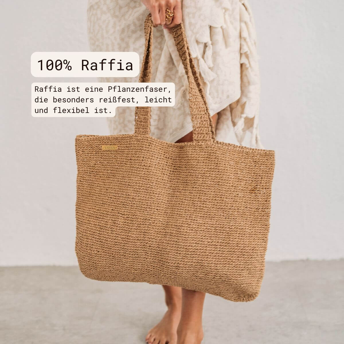 VAYVA Strandtasche La Palma aus 100% Raffia – reißfeste, leichte und flexible Pflanzenfaser